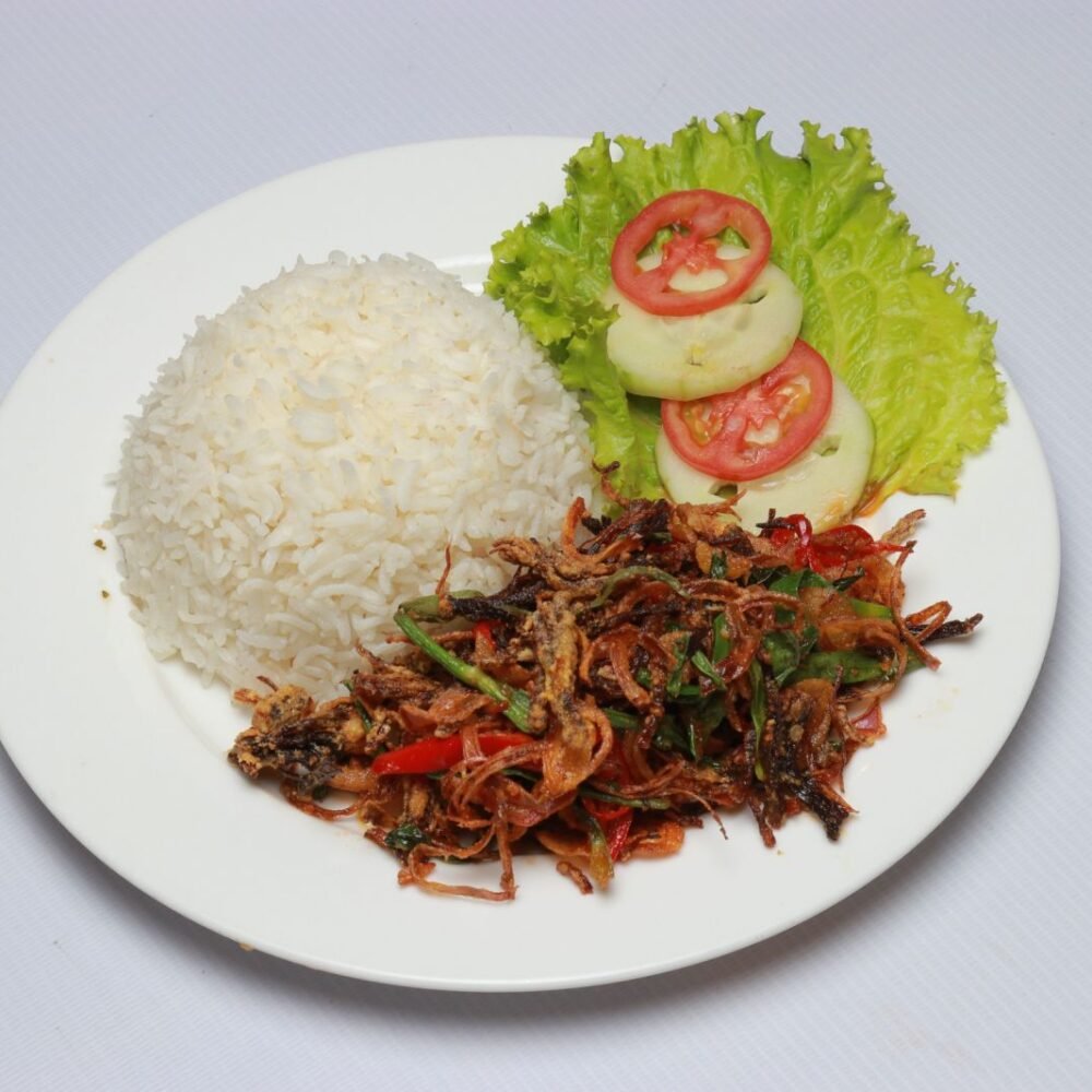 ကြက်ခြောက်စပ် ထမင်းဖြူ