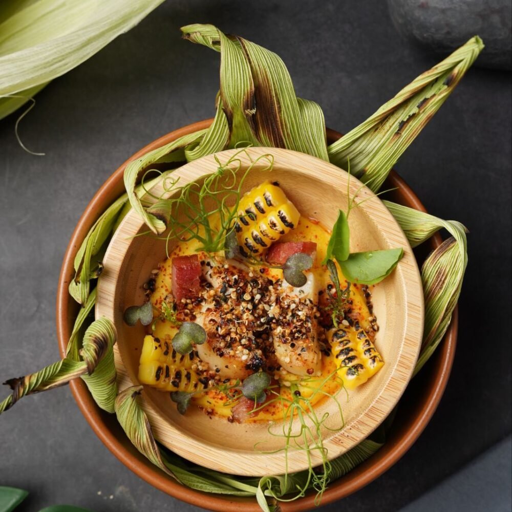 Hokkaido Scallop Nikkei - Miso Corn & Crispy Pancetta