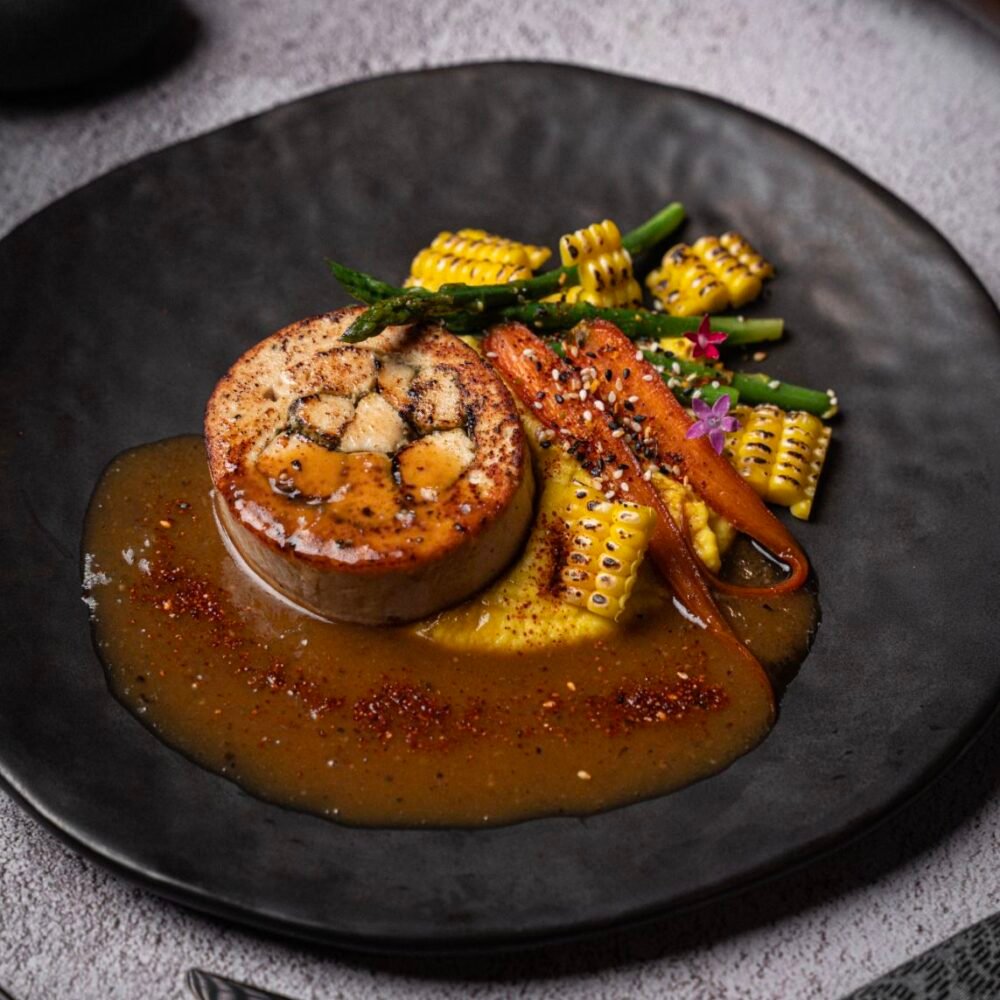 Chicken Roulette with Roasted Corn Puree