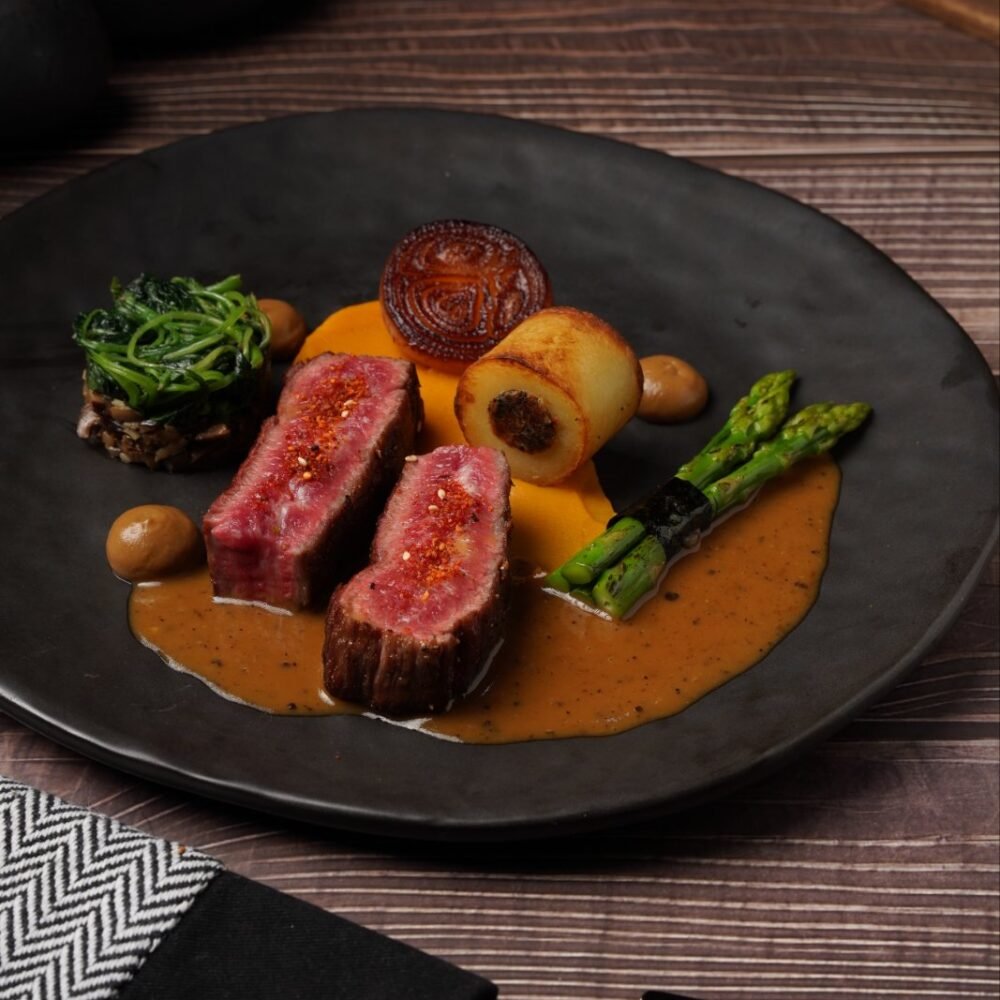 Wagyu Steak with Truffle Potato & Black Garlic