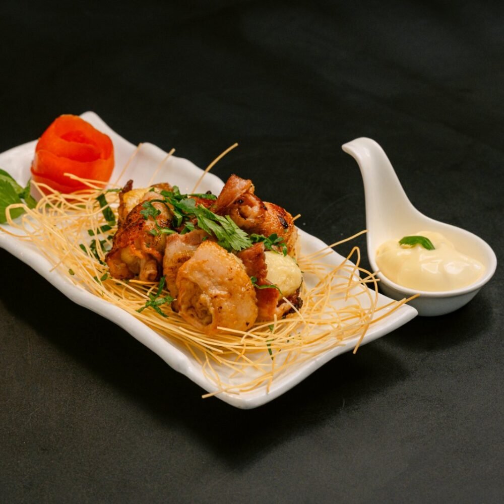 Grilled Banana with Bacon Wrap (ဝက်ပေါင်ခြောက်ဌက်ပျောသီးကင်)